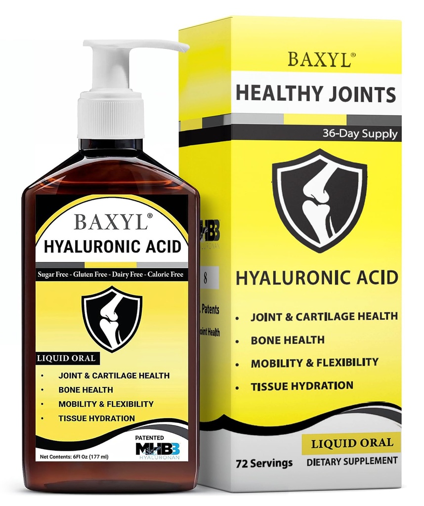 BAXYL® - Acido ialuronico liquido per il supplemento di sollievo congiunto (Vegan, senza glutine, non OGM, oralo brevettato MHB3)