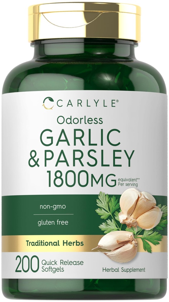 Carlyle Odorless Aglio & Parsley 1800mg | 200 Softgels | Non OGM, Gluten Free Supplement