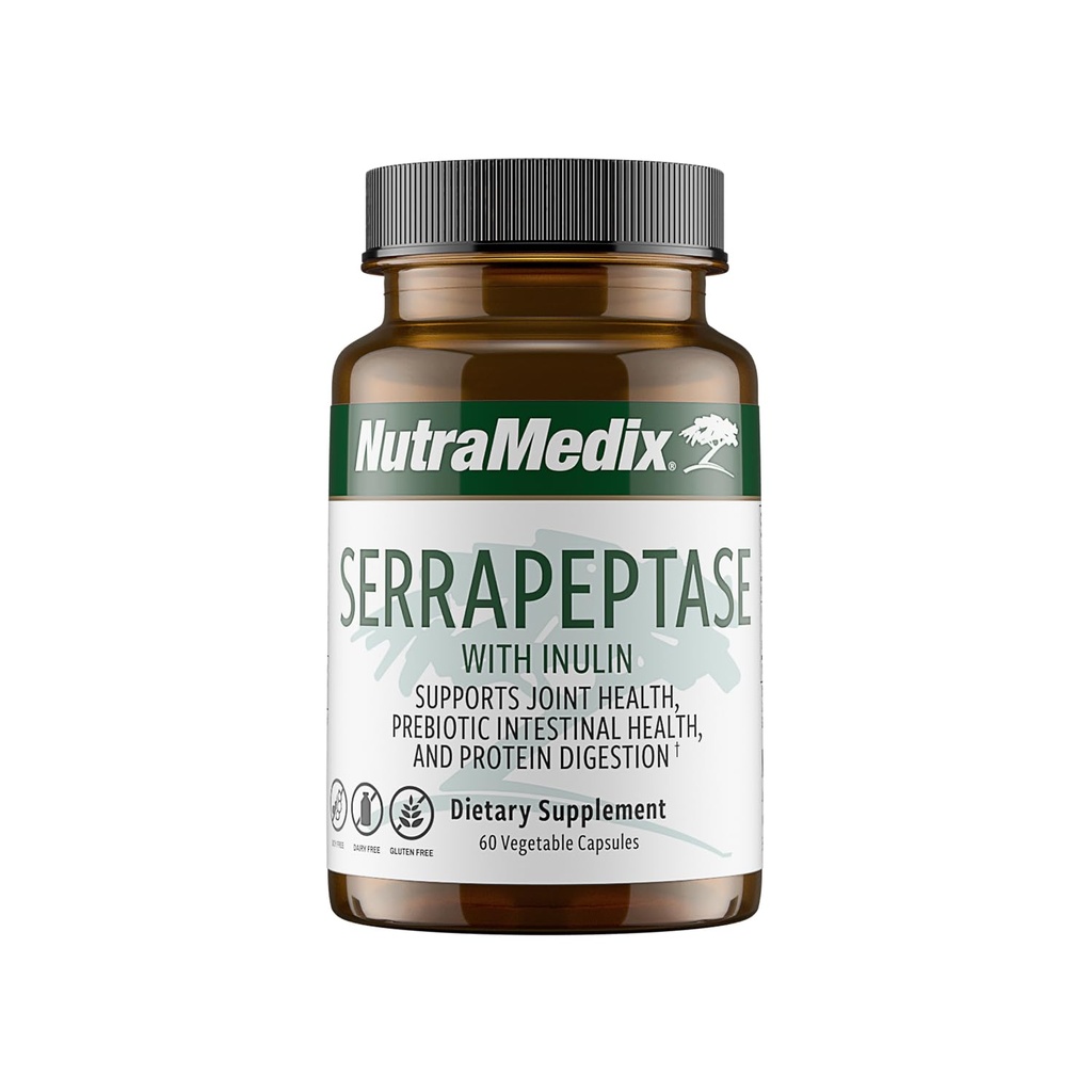 Nutramedix Serrapeptase Supplement - Proteolytic Enzymes for Digestion + Inulin - Made to Support Digestive Health Support - Gluten, Soy and Dairy-Free (60 Capsule)