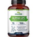 Zazzee Extra Strength Alpha GPC Choline, 700 mg per Serving, 75 Vegan Capsule, 100% Pure Pharmaceutical Grade, 100% Vegetariano, Standardizzato per Potenza e Purezza, All-Natural e Non-OGM