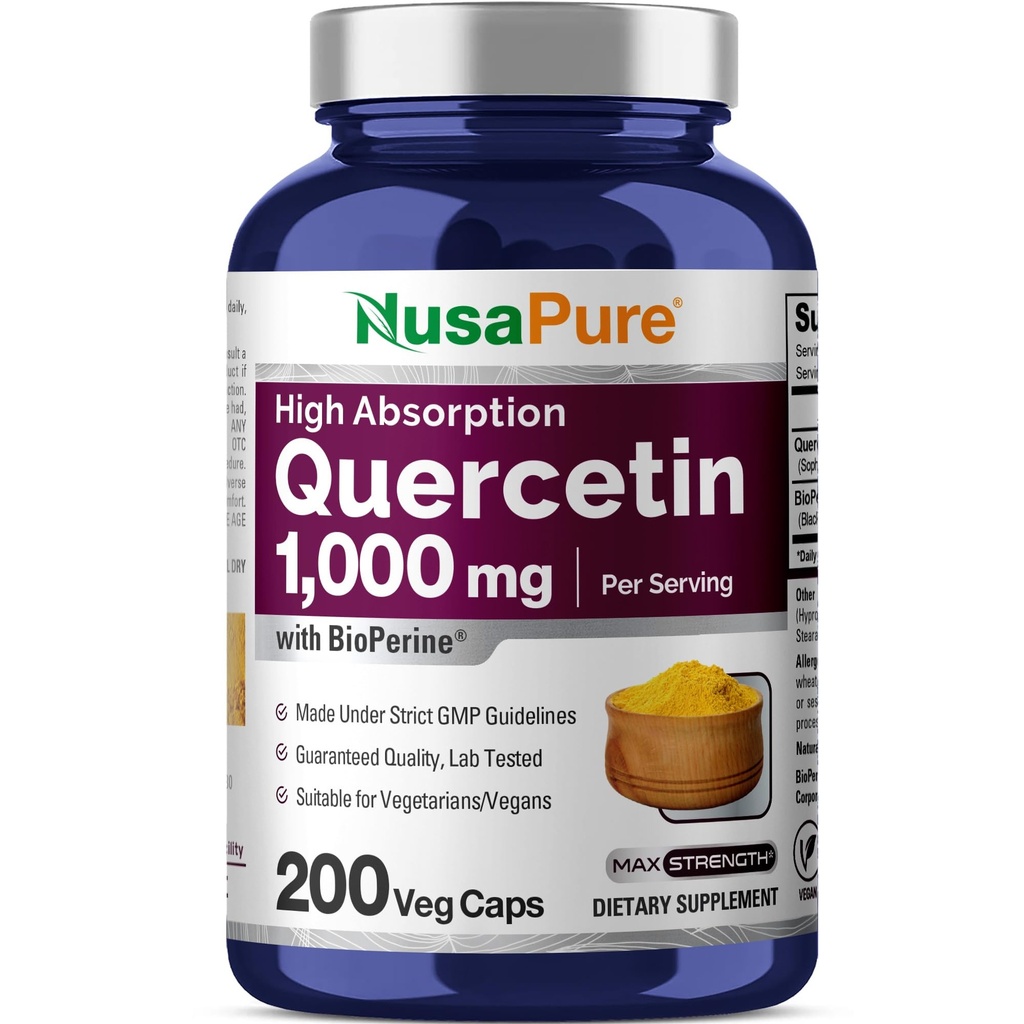 NusaPure Quercetin 1000mg - 200 Caps Veggie (Non OGM, Vegan, Vegetariano) Bioperine