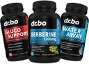 DR. BO Berberina Supplemento Metabolismo Supporto & Pillole Acqua - 1200mg Berberina HCL Supplemento per il supporto metabolico sano - Premium HCL 600mg Per Capsule & Pillole Acqua Retenzione Diuretica