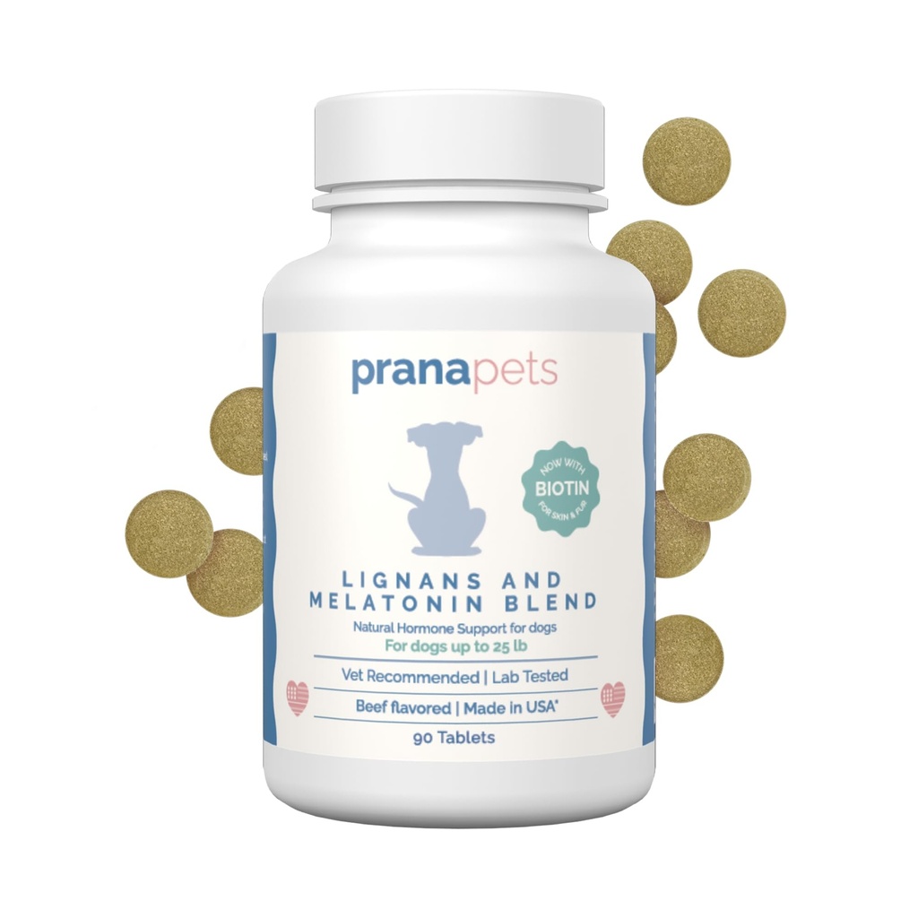 PranaPets Lignans & Melatonin con Biotin Blend Naturally Aids in Alleviare i sintomi di Cushing in Cani fino a 25 lb | Promuovere equilibrio sano &amp; Benessere generale