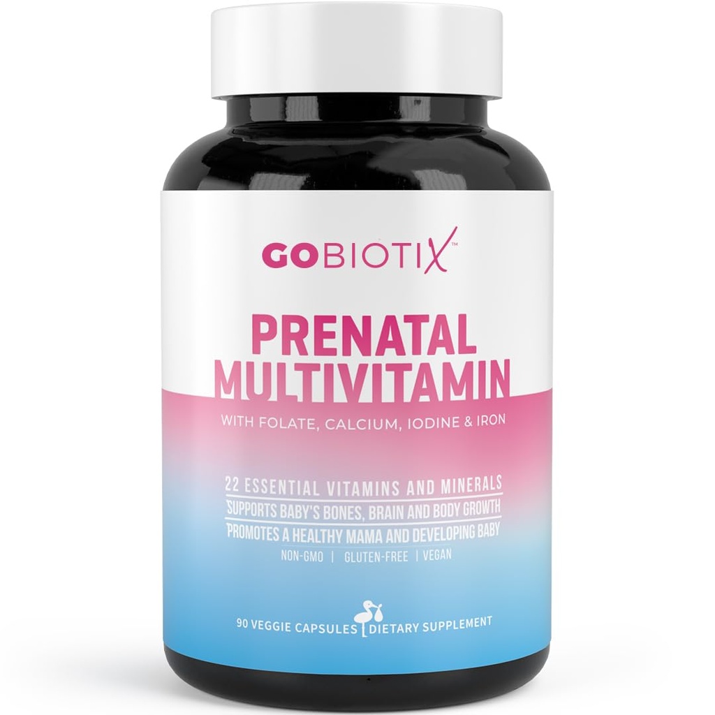 GOBIOTIX Vitamine Prenatali per Donne - Multivitaminici con Ferro, Calcio, Vitamina D2, C, Zinco e Acido Folico per Gravidanza - Pre e Postpartum Essentials - Non-GMO - 90 Capsule