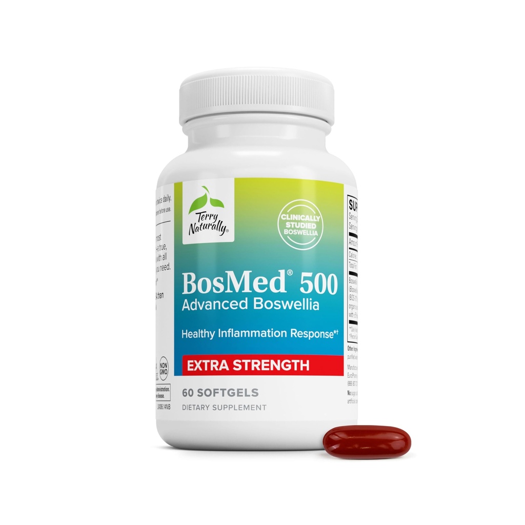 Terry Naturally BosMed 500 - Boswellia Serrata Extract Supplement - Integratore alimentare per il supporto polmonare sano - Formula di supplemento di erbe - 60 Softgels