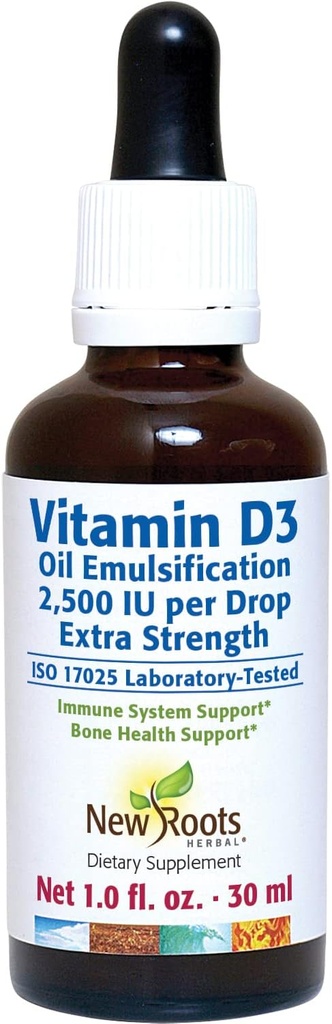 Nuova radice | Vitamina D 2500 gocce IU per adulti (30 ML), assorbimento rapido, supplemento di supporto efficace del sistema immunitario