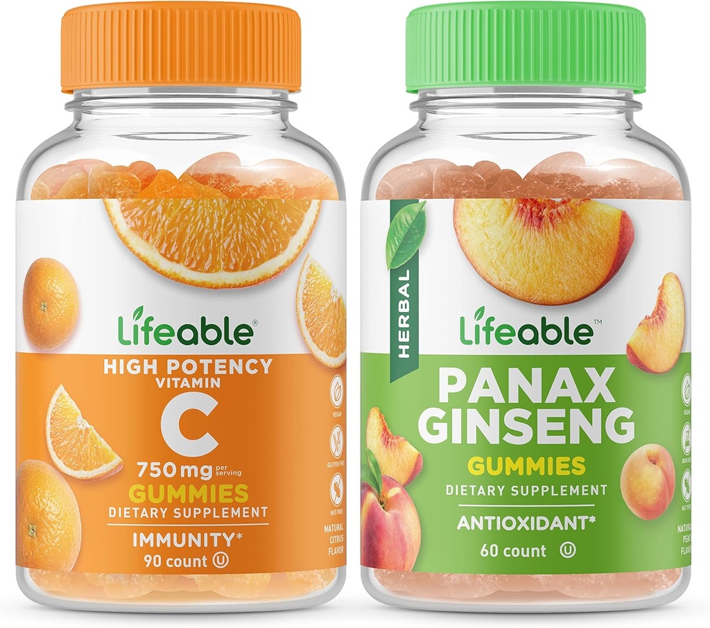 Vitamina C 750mg + Panax Ginseng, Gummies Bundle - Grande Assaggio, Integratore di vitamina, Senza glutine, OGM Libero, Gomma masticabile