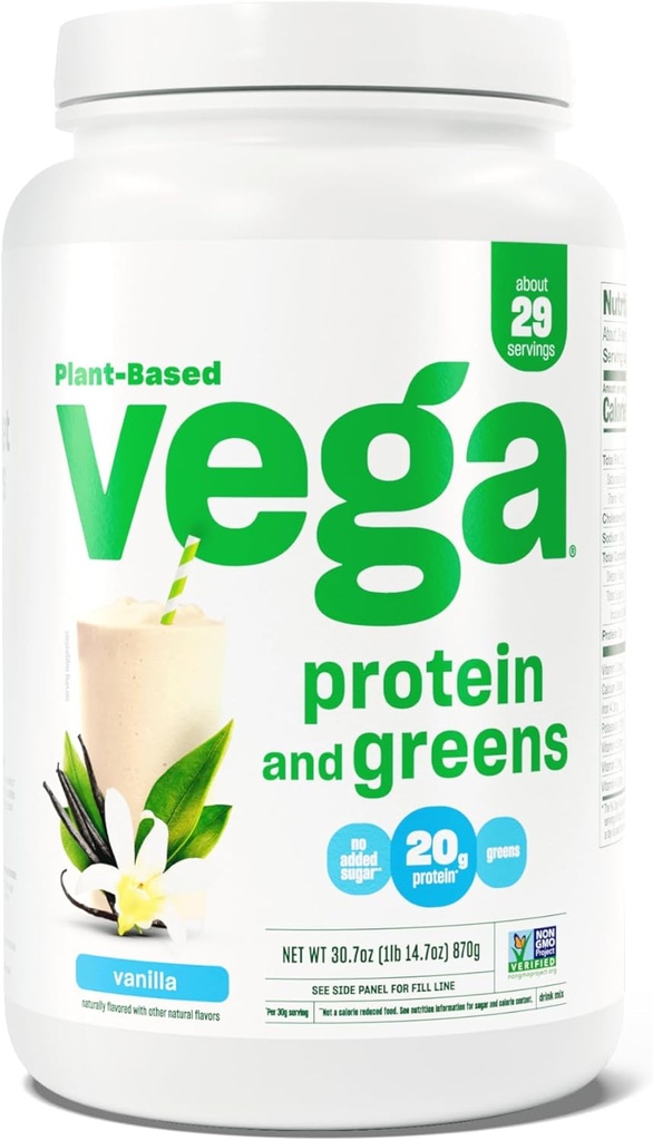 Vega Proteine e Greens Protein Powder, Vanilla - 20g Plant Based Protein Plus Veggies, Vegan, Non OGM, Pea Protein per Donne e Uomini, 1.9lbs