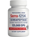 Serra-125k Extra Forza Serrapeptase 125.000 SPU, 90 capsule vegane, rilascio ritardato, enzimi sistemici, Supporti sinistri sani e un sistema immunitario sano, Non-OGM e All-Natural