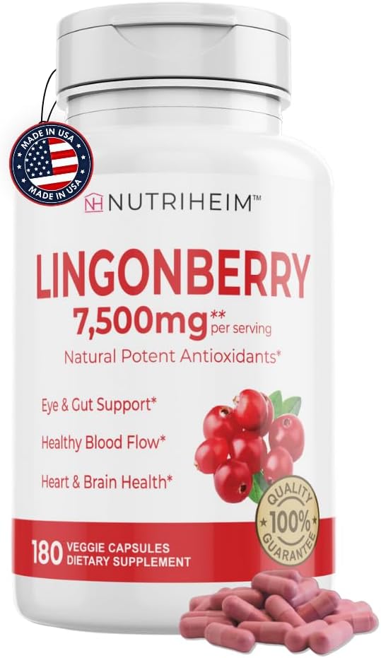 Polvere di Lingonberry 7500mg per tratto urinario, circolazione del sangue, salute del fegato, salute degli occhi, supporto antiossidante - Pure 5:1 Ratio & 180 Veggie Capsule - Non-GMO, senza glutine, Vegan-Friendly Supplement