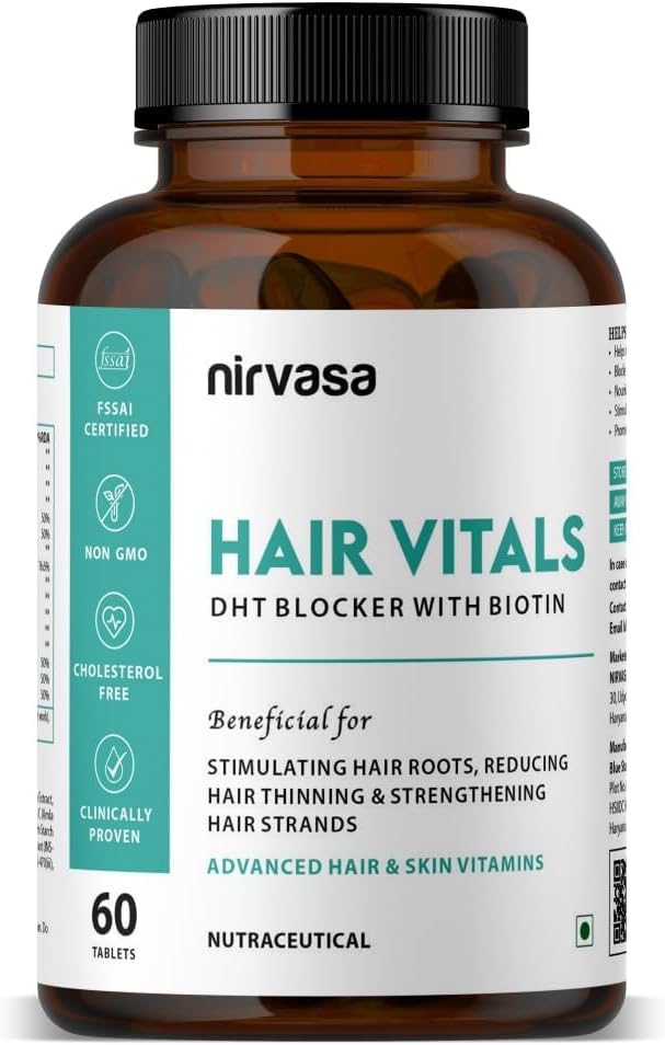 Hair Vitals DHT Blocker con Biotin Tablets con Beta-Sitosterol & Sting Nettle Root Extract | Vitamine per capelli per uomini e donne - 60 compresse