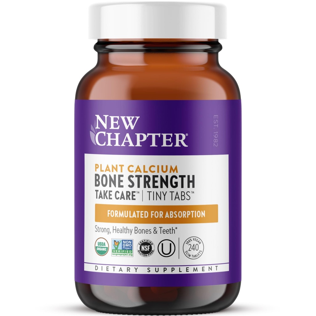 Nuovo Capitolo Calcium Supplemento - Bone Strength Tiny Tabs Plant-Based USDA Organic Calcium con Magnesio, Vitamina D3+K2, per Bone Health & Joint Mobility, Heart Support, 905 mg dose - 240 Tiny Tabs