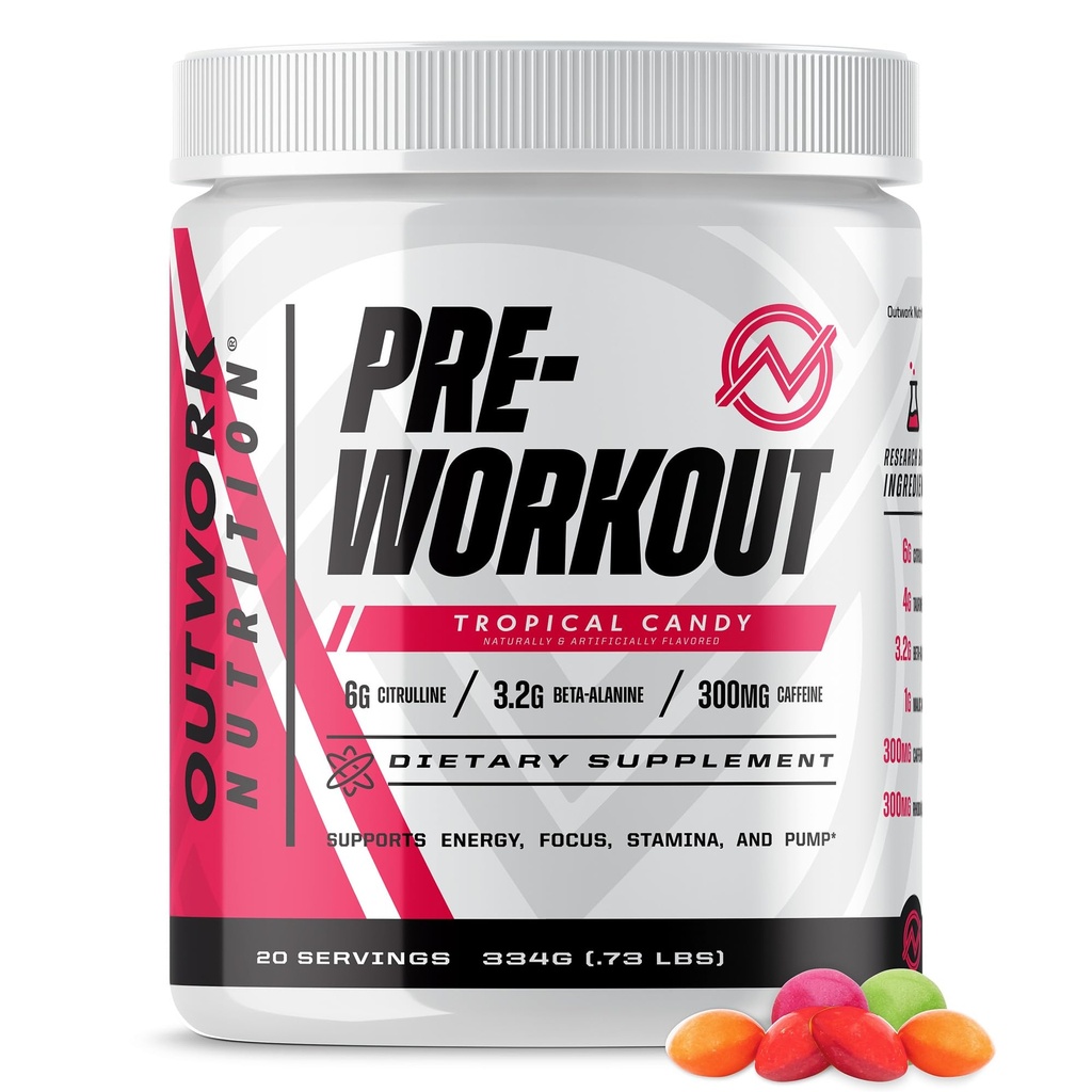 Prelavoro nutrizionale per gli uomini e le donne - Nootropic Pre allenamento senza Creatina, Polvere pre-allenamento con Taurina Rhodiola Citrulline Malate Beta Alanine Caffeina (Tropical Candy)