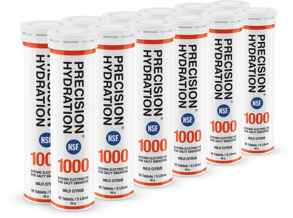 Compresse elettrolitiche di Hydration di precisione - Compresse di idratazione multi-forza - Combats Cramp - Calorie basse, senza glutine, Vegan/Vegetarian Friendly (12 tubi, 1000mg/L - Tubo arancione)