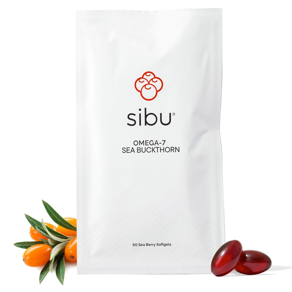 sibu Sea Buckthorn Omega-7 Softgels (30-Day Refill Sachet) – Supplemento per pelle sana, capelli, unghie e asciugatura