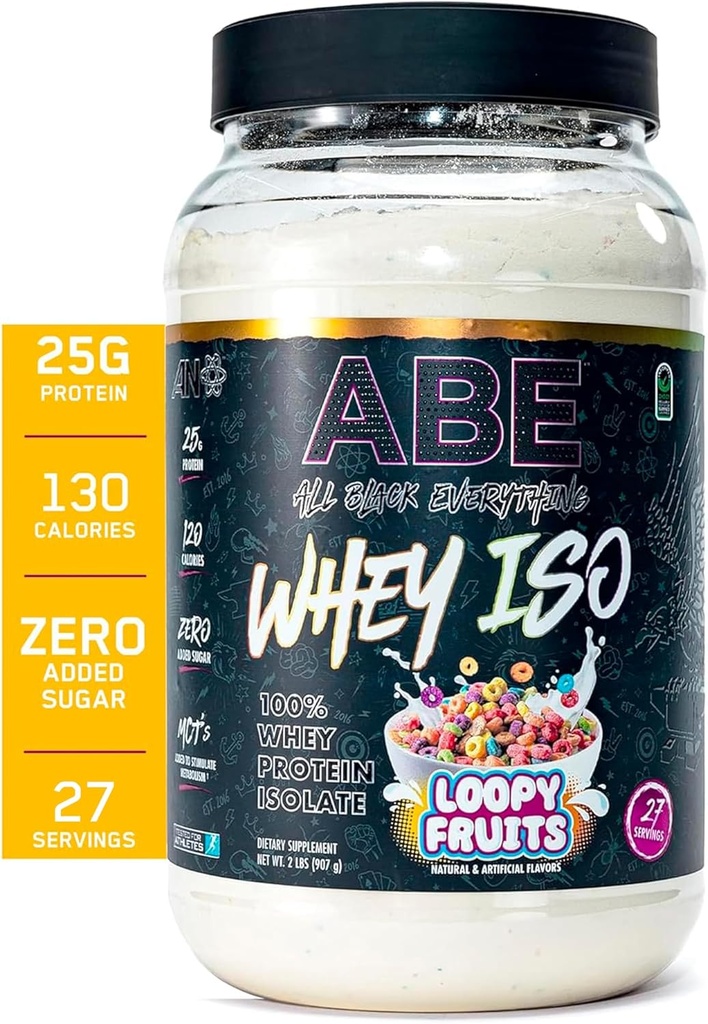 Tutto nero 25g Whey Protein Powder | Fruity Cereal Milk | 27 Servings | Whey Protein Isolate | Carbi bassi e basso zucchero | MCT