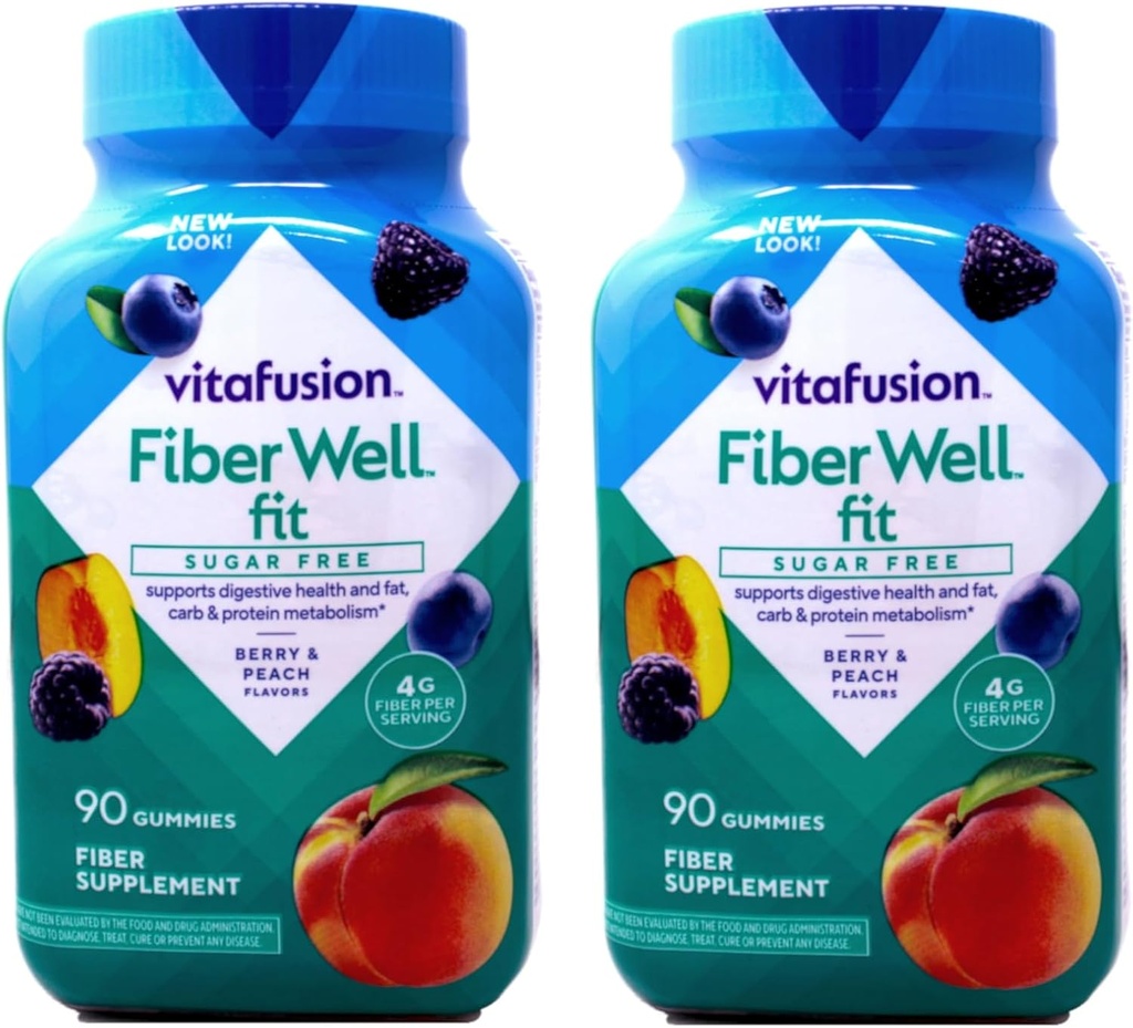 Vitafusion Fiber Well Fit Zucchero gratis Gummies - 90 ct, Confezione da 2