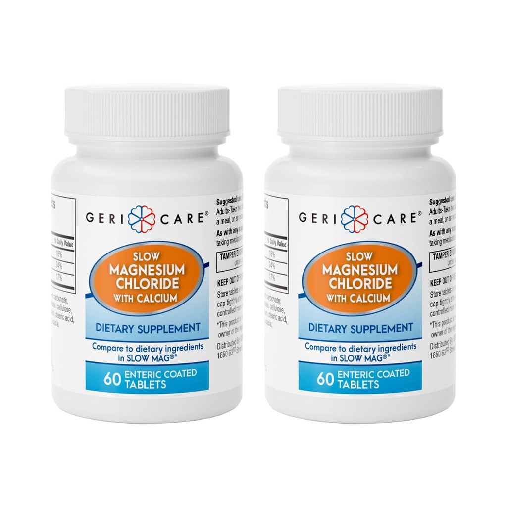 Gericare Slow Magnesium Chloride | Tavole di calcio di Geri-Care | Supplemento nutrizionale | 60 Conte Bottiglia (Pack of 2)