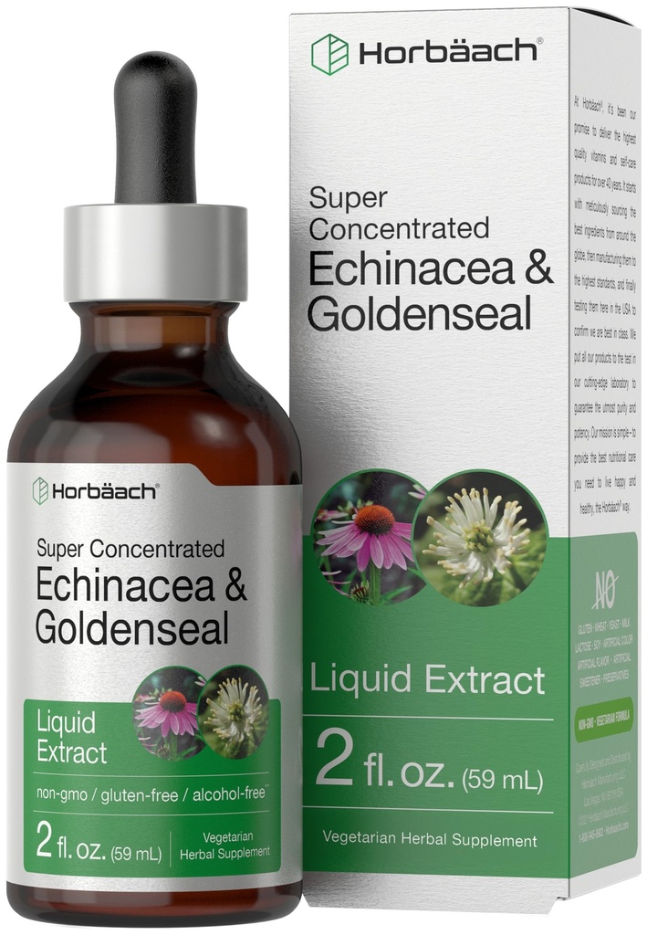 Horbäach Echinacea Goldenseal Liquid Tincture Drops | 2 fl oz | Alcohol Free Extract | Vegetariano, Non OGM, Gluten Free Supplement