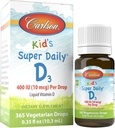 Carlson - Super Daily D3, Gocce di vitamina D per bambini, 400 UI (10 mcg) per goccia, salute del cuore, supporto immunitario, vegetariano, gocce di vitamina D liquido, non aromatizzate, 365 gocce