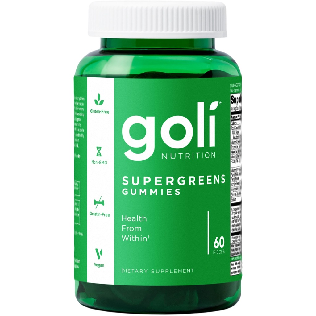 Goli SuperGreen Vitamina Gummy - 60 Conte - Vitamine e Minerali Essenziali - Pianta-Based, Vegan, Gluten-Free & Gelatin Free - Salute dall'interno, Confezione da 1