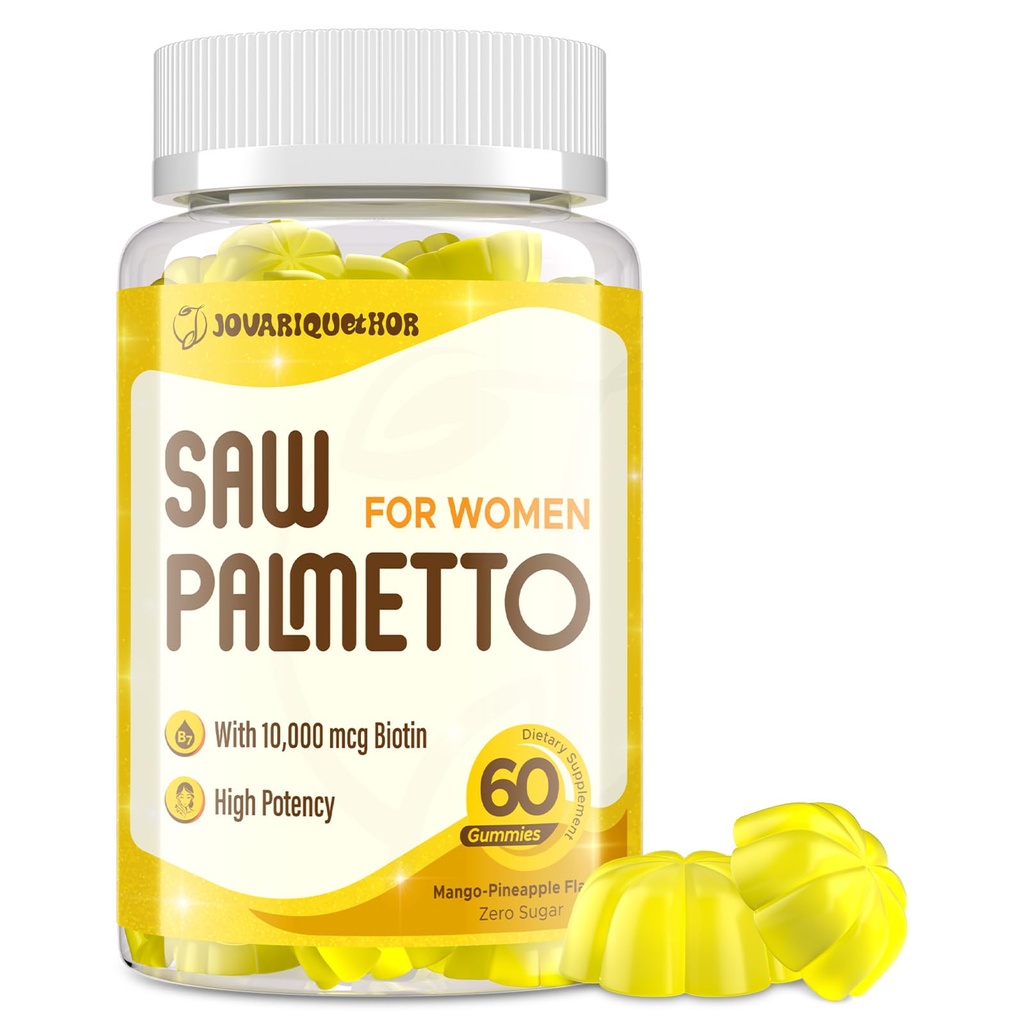Saw Palmetto per le donne - DHT Blocker Hair Growth Supplement - 500mg Potent Saw Palmetto Gummies per capelli, pelle, unghie, benessere urinario - Mango-Pineapple Flavor - 60 Gummies