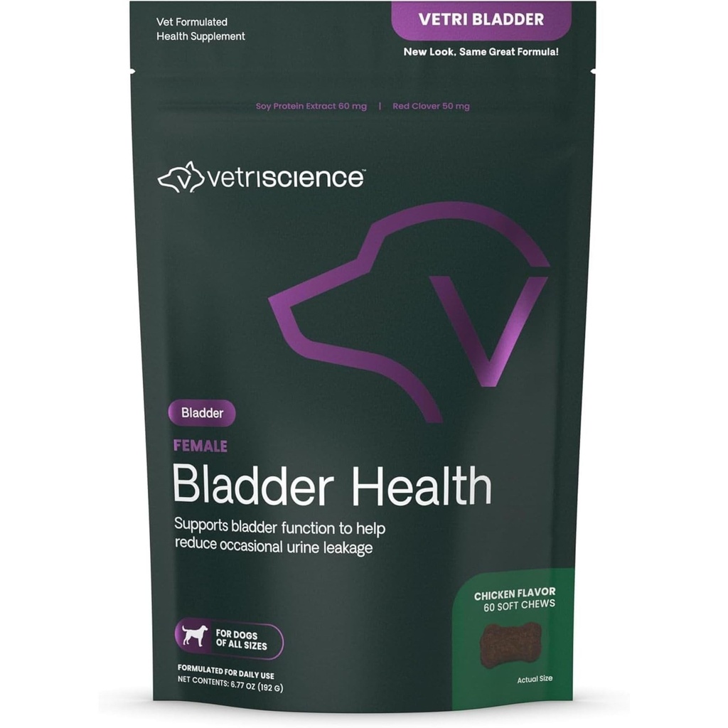 VETRISCIENCE Bladder Health Chews, Vetri Bladder Supplemento per cani, Supporto per l'incontinenza, Ridurre le perdite di urina e la vescica iperattiva, Soia Proteine e Clover Rosso, Pollo, 60 Conte