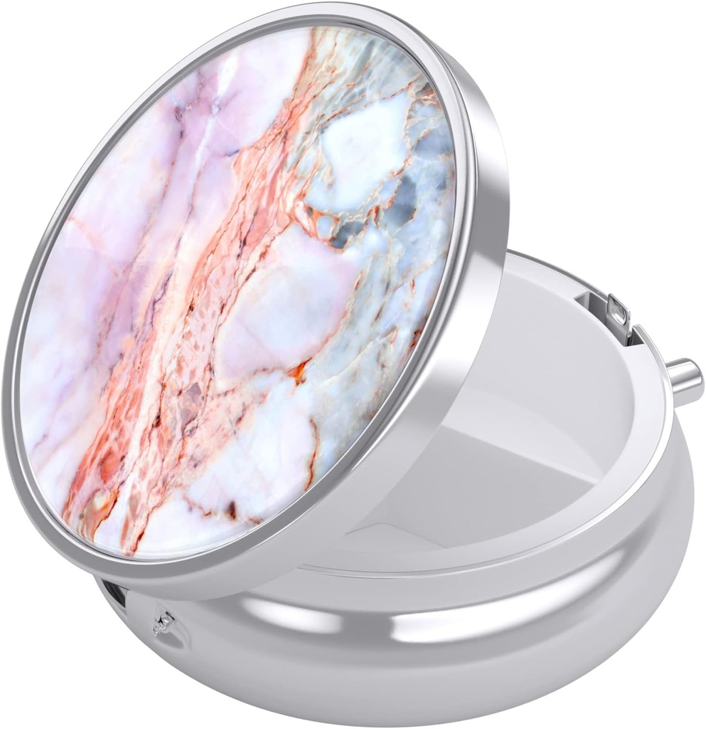Nipichsha Pill Box, Small Pill Case for Purse & Pocket, Cute Travel Medicine Organizer, Portable Medicine Container Holder to Holding Vitamins, Medication, Fish Oil & Supplements, Marmo Rosa