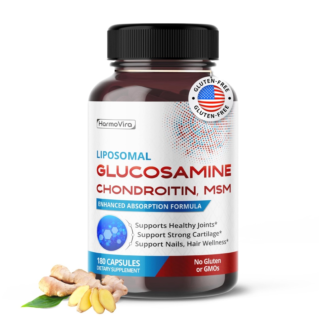 Liposomal GLUCOSAMINE CHONDROITIN, MSM - Supporto Giunti sani, Cartilage forte, Unghie, Capelli - 180 giorni di alimentazione - Made in the USA