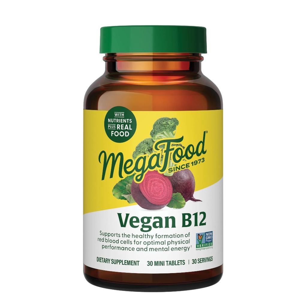 MegaFood Vegan Vitamin B12, vitamina B Supplemento con vitamina B6, B12 Vitamine e acido folico, supporta la produzione di energia cellulare, la salute del sistema nervoso e la funzione cardiovascolare - 30 compresse