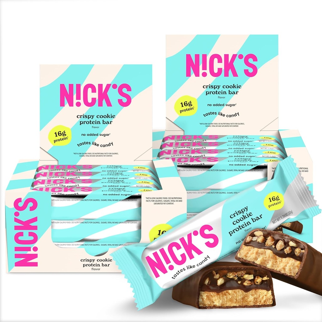 Nick's Protein Bars Krispi Cookie | 16g proteina | 210 calorie | Low Carb Keto Friendly Snacks No Aggiunto Zucchero (Multipack 24 bar x 50g)