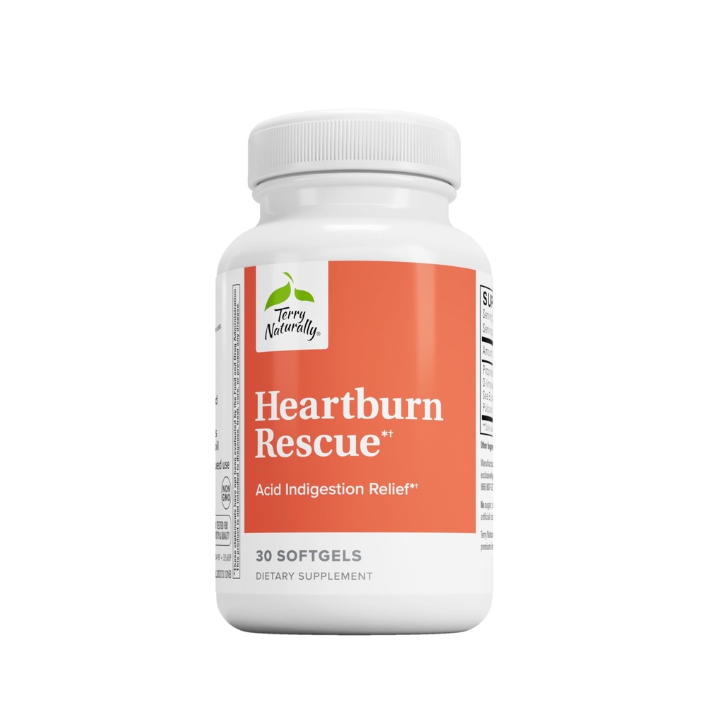 Terry Naturally Heartburn Rescue - Integratore alimentare per Aid Acid Indigestion Relief - Supporto per la salute digestivo con D-Limonene & Sea Buckthorn - Aids Rilievo occasionale di Heartburn - 30 Softgels