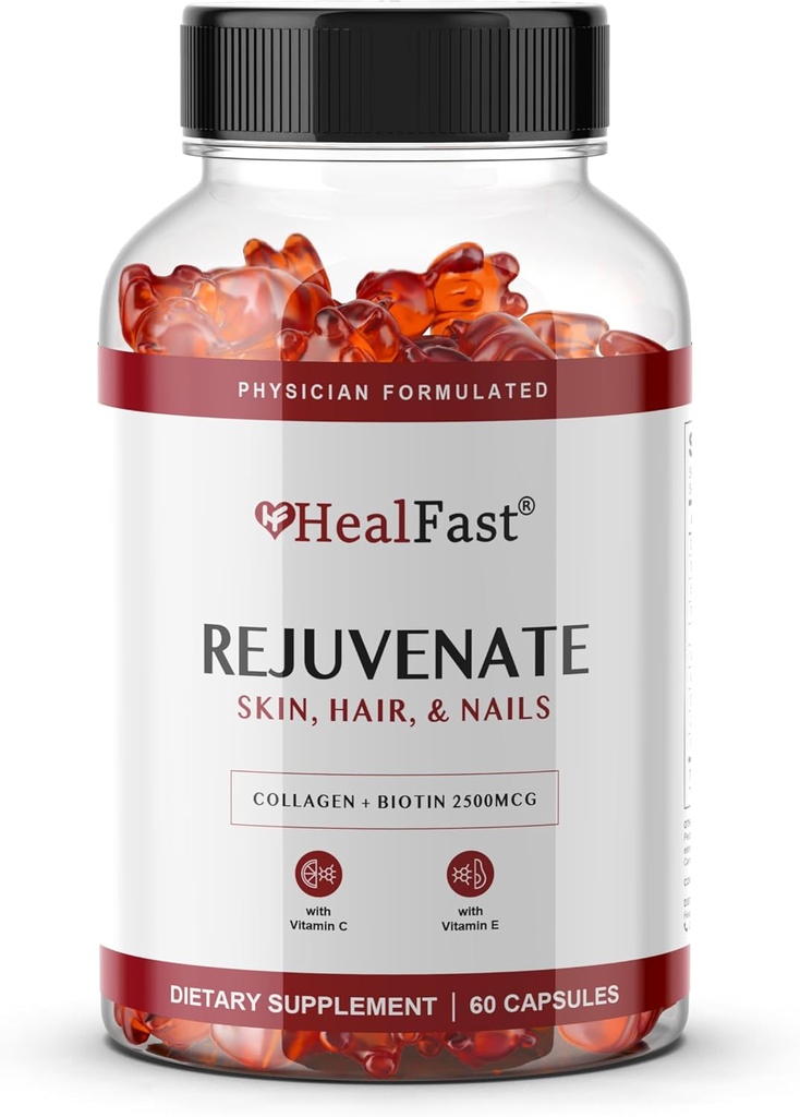 HealFast Rejuvenate Vitamina e Mineral Gummy Supplemento - Collagen Gummies + Vitamine, Biotina e Zinco - Anti Aging Beauty & Skin Supplement Formulato clinicamente-Studied & Physician - 60 Count