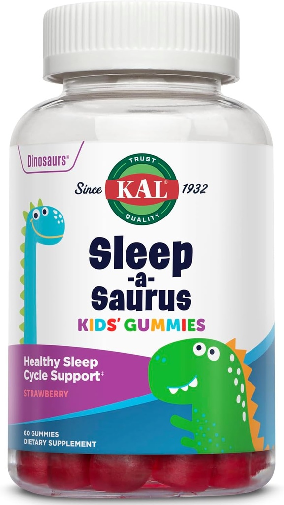 KAL Sleep-a-Saurus Melatonin Gummies per bambini, 1 mg di melatonina per i bambini sano sonno supporto ciclo, Vegan & Gluten libero, senza aromi artificiali o colori, 60 giorni di garanzia, 60 Servings, 60 Gummies