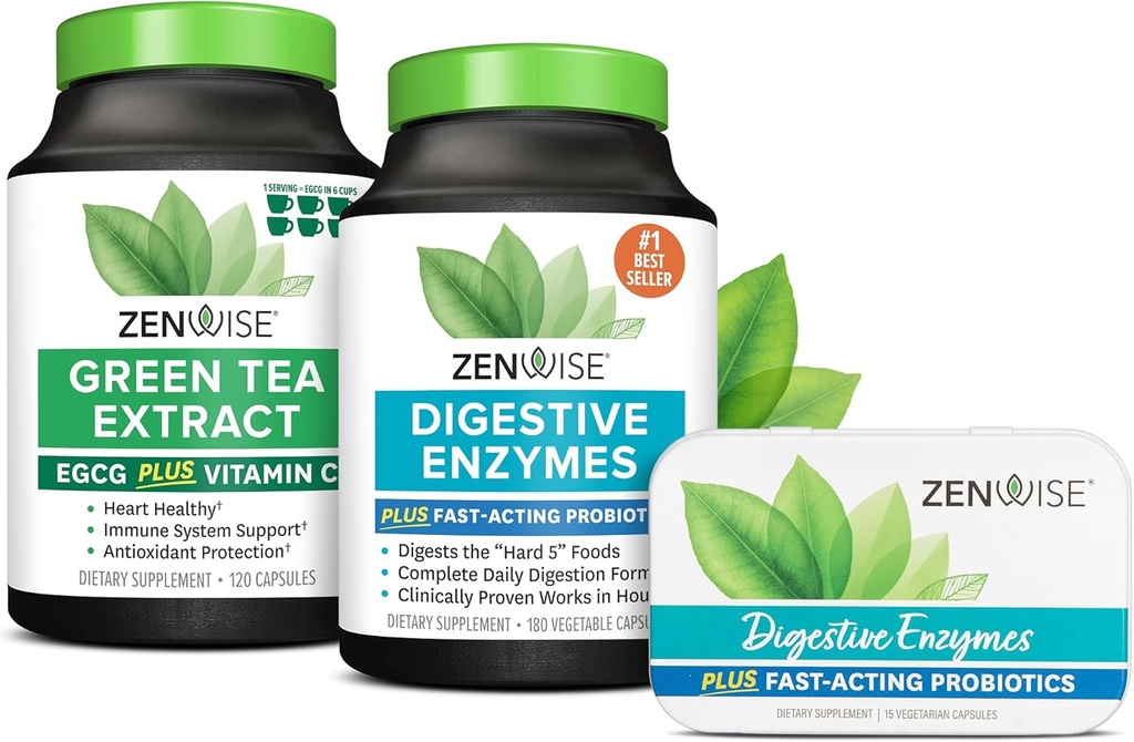 Zenwise salute enzimi digestivi, Estratto di tè verde, e Free Travel Tin