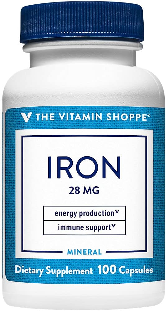 La vitamina Shoppe Iron 28G, forme ben assorbite di ferro, supporta la salute immunitaria e la produzione di energia, minerale essenziale, una volta al giorno (100 capsule)