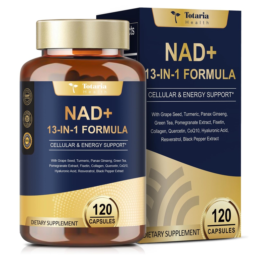 Totaria NAD Supplemento per donne uomini con nicotinamide riboside resveratrolo,Quercetina, Betaine Boost NAD+ Livello NAD Plus Supplemento per Anti Aging, Energia, Immune, Focus 120 capsule