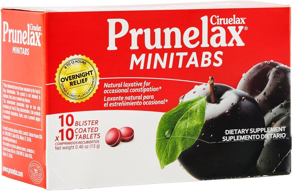 Prunelax Ciruelax Regolare resistenza Laxative Mini Tablets - Rilievo notturno per costipazione occasionale, Estratto di senna, Vegan & Gluten-Free, Rilievo Gentle - 100ct