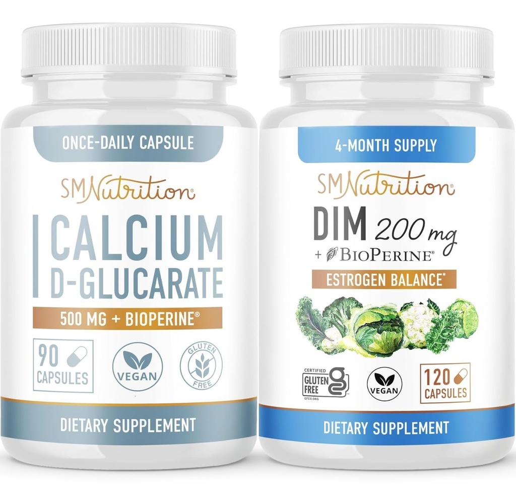 SMNutrition 200mg DIM Supplemento con Calcium D-Glucarate | Bundle bilanciamento dell'ormone con DIM Diindolylmethane Capsule (120 Serve) e Vegan Gluten Free Non-GMO CDG Supplement (90 Serve)