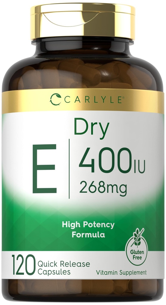 Carlyle Dry Vitamin E | 400 IU (268mg) | 120 capsule | Formula ad alta potenza | Non OGM e Gluten Free