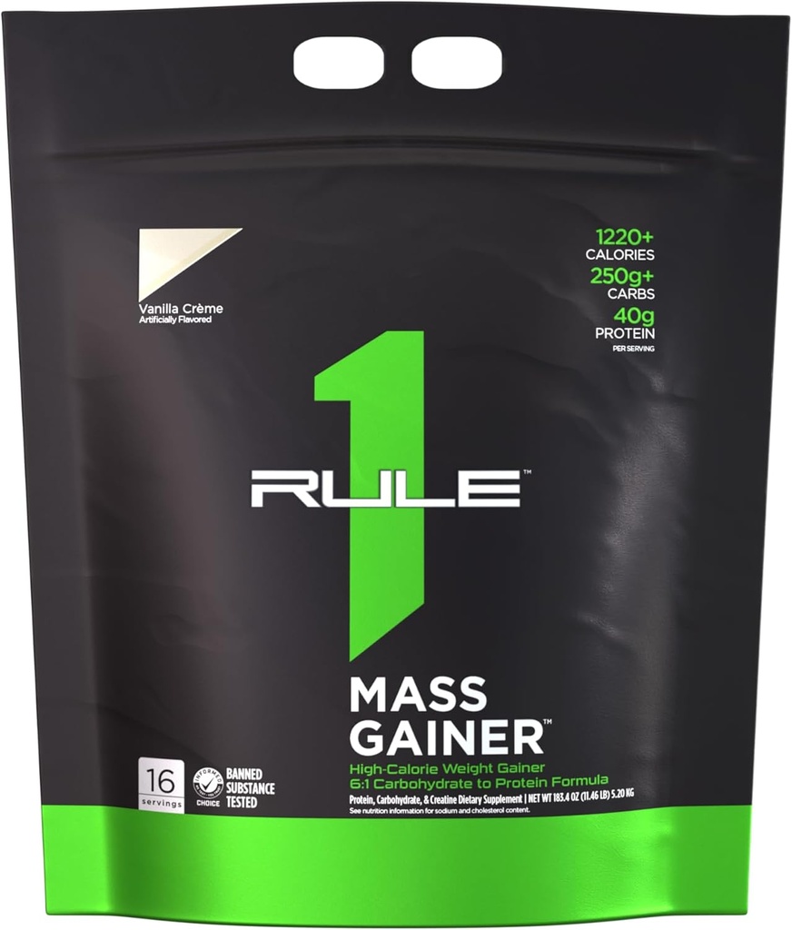 Regola 1 Mass Gainer - Formula ad alto contenuto calorico di peso con 1.220+ Calorie, 250g+ Complex Carb Blend, 40g All-Whey Protein Per Serving (16 Servings, Vanilla Crème)