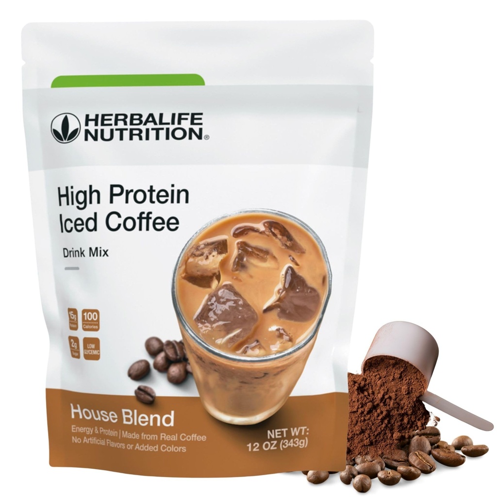 Herbalife HERBALIFE NUTRITION High Protein Iced Coffee Drink Mix: (House Blend 12 oz 343g) Energy and Protein, Made From Real Coffee, 12 once