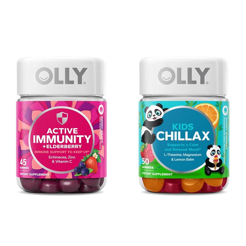 OLLY Gummy Active Immunity+Elderberry, 45 Gummies Kids Chillax, Magnesium Gummies, Lemon Balm, Calma Chews for Kids 4+, 50 Count