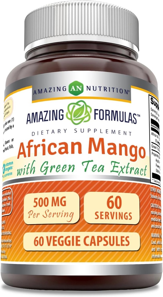 Incredibile formula African Mango con Estratto di tè verde supplemento | 500 Mg per porzione | 60 capsule vegetali | Non OGM | Gluten-Free | Made in USA