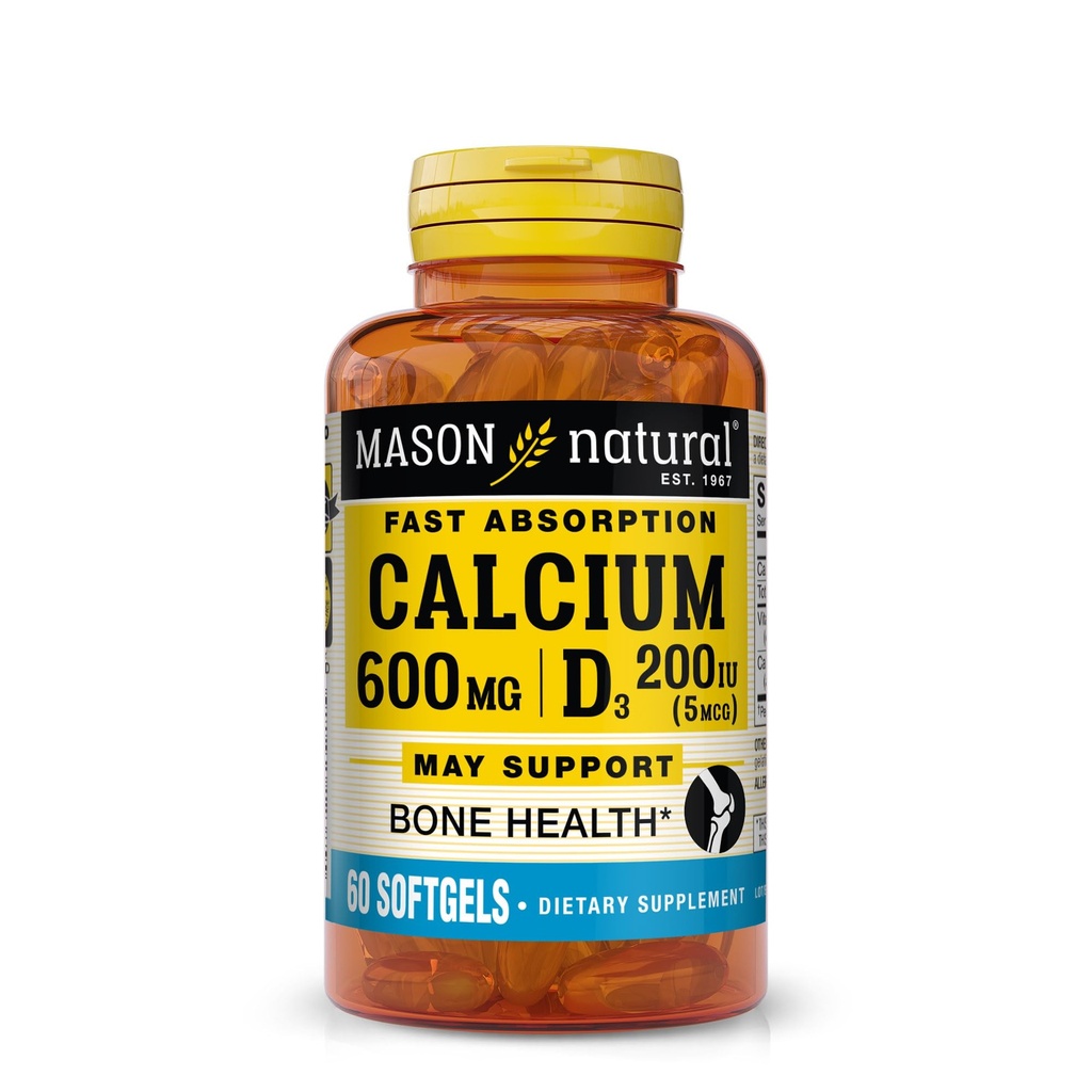 MASON Calcium ad assorbimento rapido NATURAL con vitamina D3 - rafforza la funzione muscolare, supporta le ossa sane e la salute generale, 60 Softgels