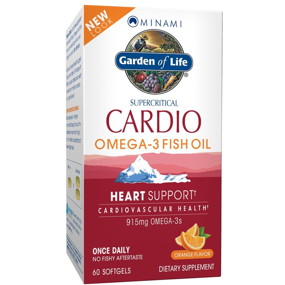 Giardino della vita Fish Oil Omega 3 - Cardio Fish Oil Supplemento per la salute del cuore, 915mg Omega 3 acidi grassi EPA & DHA - Arancione Flavor, due mesi di alimentazione, Minami Ultimate Supplements, 60 Softgels