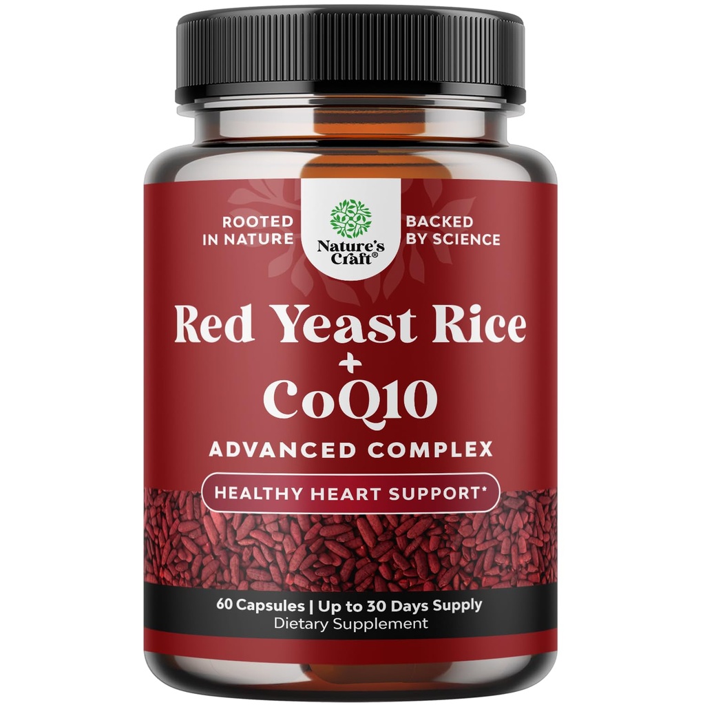 Riso di lievito rosso con CoQ10 Supplemento - Advanced Healthy Heart & Healthy Cholesterol Levels Formula per gli uomini e le donne - Capsule Extra di Forza con Riso di lievito rosso 1200 mg con CoQ10-60 Conta