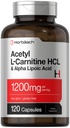 Horbäach Acetyl L Carnitina HCL & Alpha Lipoic Acid 1200mg | 120 capsule | ALC ALA Complex | Non-GMO & Gluten Supplemento gratuito