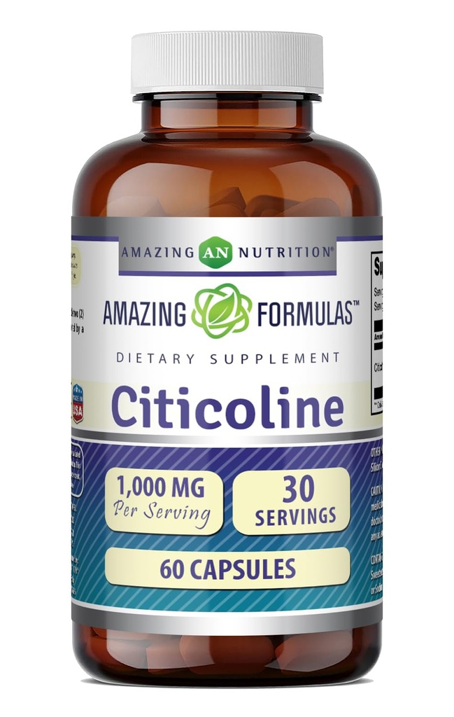 Incredibile Formulas Citicoline Supplemento | 1000 Mg Per Serving | Capsules | Non OGM | Gluten-Free | Made in USA (1 Pack, 60 Count)