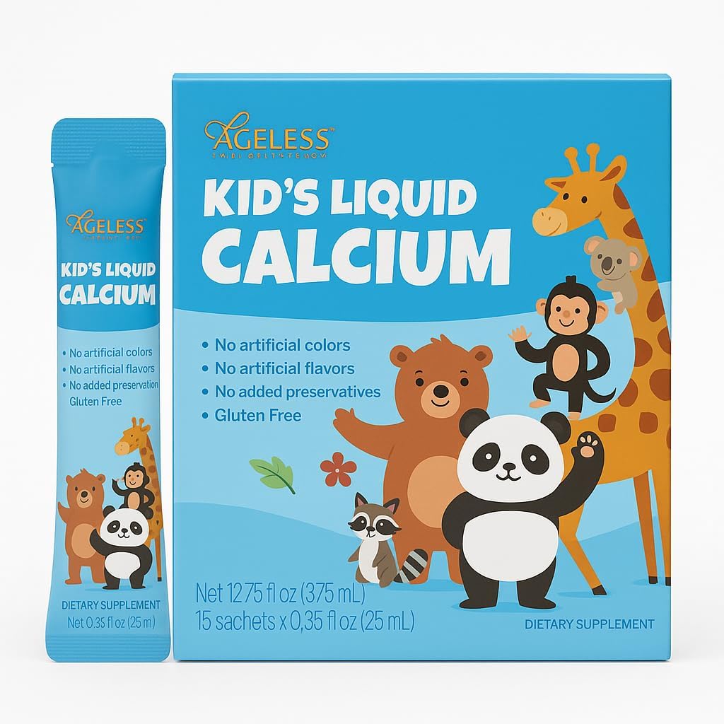 Integratore di calcio liquido per bambini senza età, per coltivare ossa, vitamina D, zinco e magnesio, con estratto di basso mare - Alto assorbimento, supporto immunitario, senza glutine - 25 ml (15 conteggio)